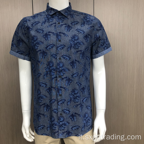 Camicia da uomo a manica corta con stampa 100% cotone